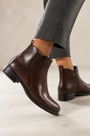 Botki damskie - Brązowe botki damskie Sergio Leone na szerokim klocku guma w cholewce G74908 - miniaturka - grafika 1