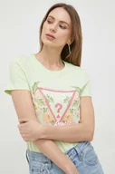 Koszulki sportowe damskie - Guess t-shirt damski kolor zielony - miniaturka - grafika 1