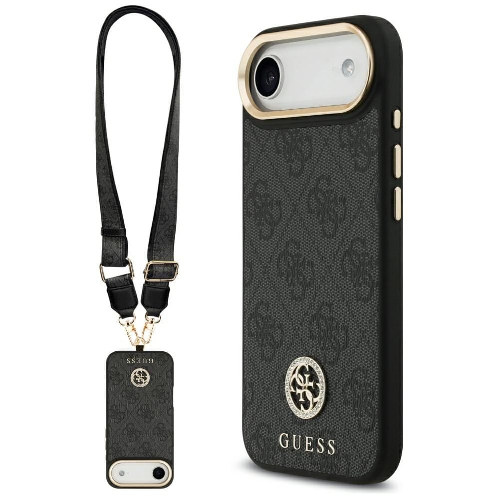 Etui Guess 4G Strass Logo & Big Strap Metal Buttons MagSafe do iPhone Air czarny