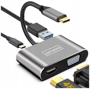 Adapter, Zenwire, Hub Przejściówka USB-C 4W1 HDMI 4K VGA USB - Huby USB - miniaturka - grafika 1