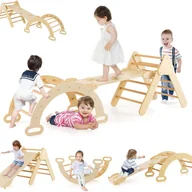 Place zabaw - 7w1 Drewniany Łuk Montessori do Wspinania, Zawiera Zjeżdżalnię, Rampę i Regulowaną Drabinkę, Nośność 50 kg, dla Dzieci od 1. Roku Życia, Naturalny. - miniaturka - grafika 1