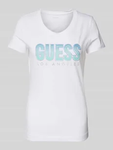 T-shirt z nadrukiem z logo - Koszulki i topy damskie - miniaturka - grafika 1