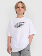 Koszulki dla chłopców - 4F T-shirt oversize z nadrukiem chłopięcy - biały 122 (6-7 lat) - miniaturka - grafika 1