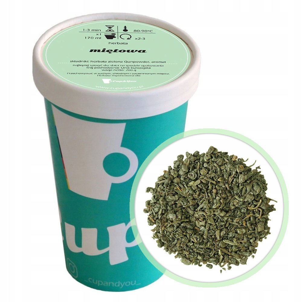 ﻿Najlepsza liściasta herbata zielona gunpowder MIĘTOWA Cup&You EKO 200g