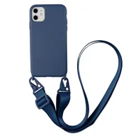 Etui i futerały do telefonów - D-Pro Crossbody Silicone Case XL Strap / Torebka Smycz iPhone 12/12 Pro (Navy) - miniaturka - grafika 1