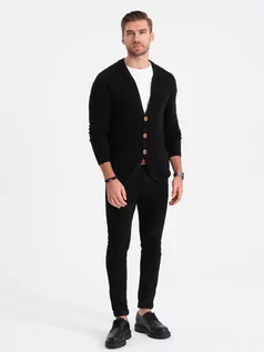 Swetry męskie - Sweter męski strukturalny kardigan z kieszeniami - czarny V1 OM-SWCD-0109 - grafika 1