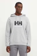 Bluzy męskie - Helly Hansen bluza bawełniana HH LOGO męska kolor szary z kapturem z nadrukiem 30394 - miniaturka - grafika 1