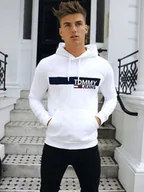 Bluzy męskie - ﻿Bluza Kangurka Tommy Hilfiger ocieplana męska Biała Modivo M - miniaturka - grafika 1