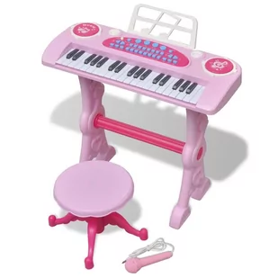 vidaXL Zabawkowy keyboard ze stolikiem i mikrofonem, różowy - Instrumenty muzyczne dla dzieci - miniaturka - grafika 1