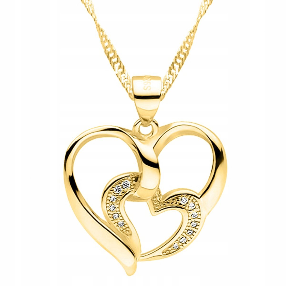 Złoty Naszyjnik Serce z Cyrkoniami Cyrkonie Serduszko Love Heart SREBRO 925