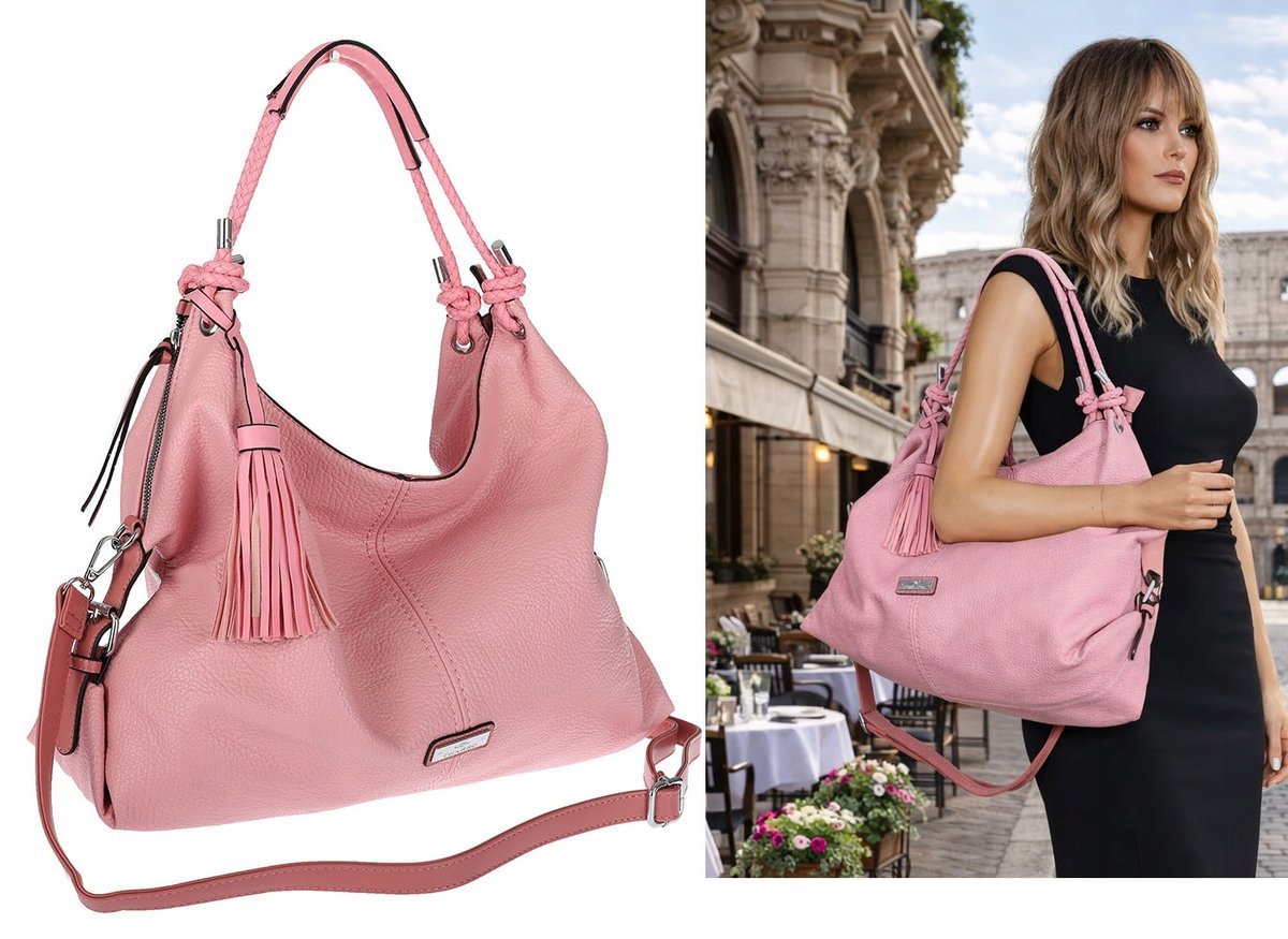 Torebka Damska Shopper worek modna lekka torba pasek na Ramię CH812 Różowa