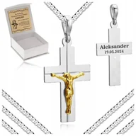 Biżuteria dla dzieci - SREBRNY NASZYJNIK KOMUNIJNY + KRZY��YK 925 + GRAWER NA PREZENT DLA CH��OPCA - miniaturka - grafika 1