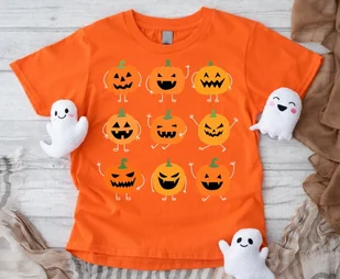pomarańczowa koszulka na dzień dyni - Koszulki dla dziewczynek pomarańczowa koszulka na dzień dyni - Koszulki dla dziewczynek - miniaturka - grafika 1