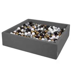 KiddyMoon, suchy basen kwadratowy z piłeczkami 7cm 120x30 ciemnoszary: biały-szary-czarny-złoty 120x30/200piłek - Suche baseny - miniaturka - grafika 1