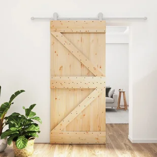 Drzwi przesuwne z osprzętem, 95x210 cm, lite drewno sosnowe 8721012081550 - Drzwi wewnętrzne - miniaturka - grafika 1