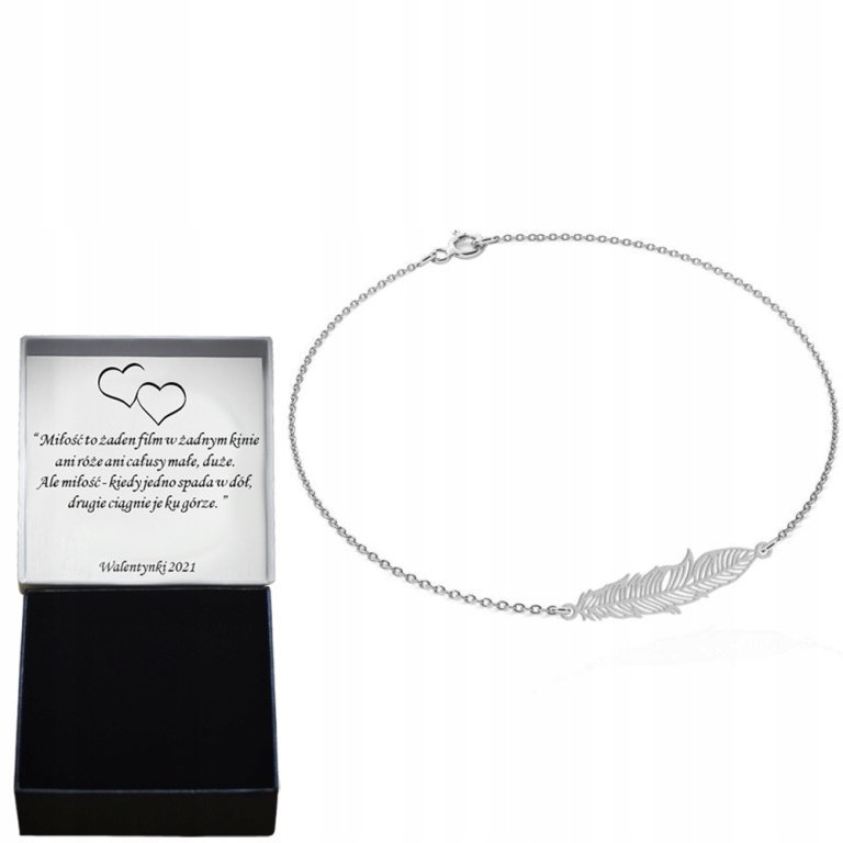 Srebrna Bransoletka PIÓRKO DEDYKACJA GRATIS