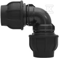Łączniki, trójniki, kształtki - Kolano zaciskowe PP 90st. 63x63 PN16, do rur PE, kolor czarny - miniaturka - grafika 1