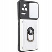 Etui i futerały do telefonów - Bizon Etui Case CamShield Card Slot Ring do Xiaomi Poco F4 5G białe - miniaturka - grafika 1