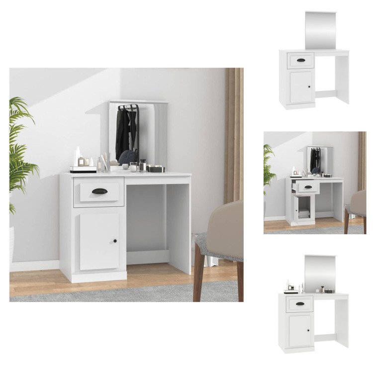 vidaXL Toaletka z lustrem biała 90x50x132,5 cm materiał drewnopochodny - Toaletki