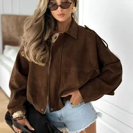 Kurtki damskie - TEMU 2025 Jesień Europejska i Amerykańska Moda Jednokolorowa Casualowa Kurtka Damska do Codziennego Noszenia - miniaturka - grafika 1