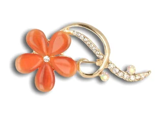 Broszka agrafka złoty kwiatek z pomarańczowymi kamieniami - Broszki - miniaturka - grafika 1