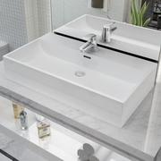 Umywalki - vidaXL Umywalka z otworem na baterię, 76 x 42,5 x 14,5 cm, biała - miniaturka - grafika 1