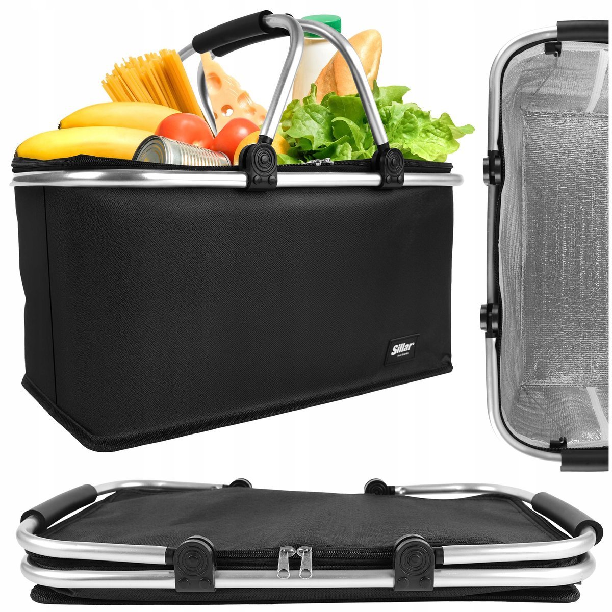 Koszyk zakupowy termiczny 25L czarny torba składana mocna pojemna