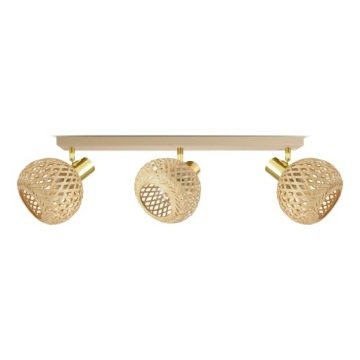 Lampa Sufitowa Żyrandol Rattan Beżowa Boho 3xE27 Regulowana Listwa Nad Stół
