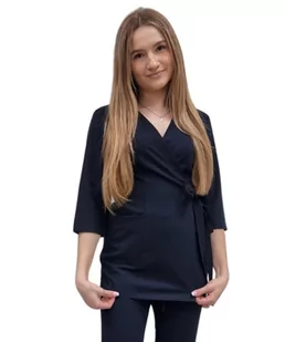 Żakiet kopertowy, tunika ciemny granat basic premium rękaw 3/4 roz. XL - Marynarki i żakiety damskie - miniaturka - grafika 1