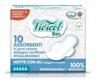 Vivicot Bio Vivicot Bio podpaski na noc ze skrzydełkami 10szt - Podpaski - miniaturka - grafika 1