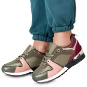 Sneakersy damskie - Buty Damskie Sneakersy Skórzane Modena Khaki 39 - miniaturka - grafika 1