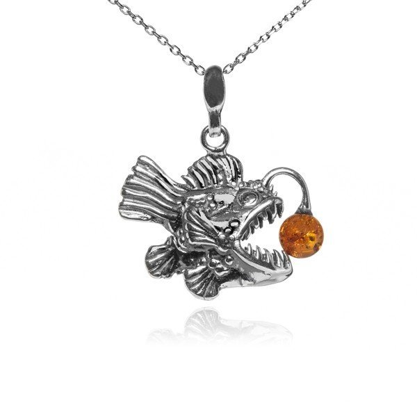 ankabizuteria.pl Zawieszka srebrna z bursztynem ZŁOTA RYBKA