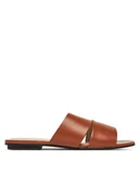 Klapki i japonki damskie - Calvin Klein Klapki Flat Slide - Lth 2 Straps HW0HW02365 Brązowy - miniaturka - grafika 1