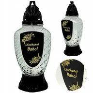 Lampiony i znicze - Szklany Znicz Na Grób Dla Babci Czarny Lampion Dzień Babci I Dziadka +Wkład - miniaturka - grafika 1