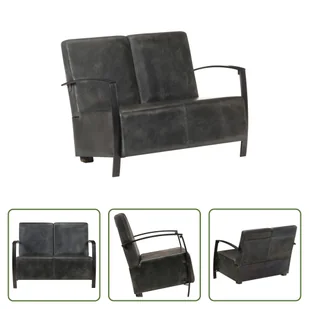 Sofa 2-osobowa The Living Store, szara, skóra naturalna - Sofy i kanapy - miniaturka - grafika 1