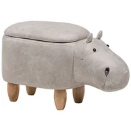 Pojemniki na zabawki - Beliani Pufa zwierzak ze schowkiem ekoskóra jasnoszara HIPPO - miniaturka - grafika 1