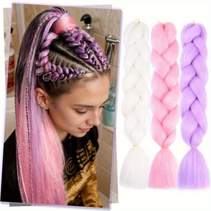 TEMU 3 Paczki 24" Jumbo Braiding Hair Syntetyczny Czarny Wątek W Przedłużeniach Włosów Włosy Do Twist 3 Paczek/Ilość Na Halloween Cosplay - Pozostałe akcesoria fryzjerskie - miniaturka - grafika 1