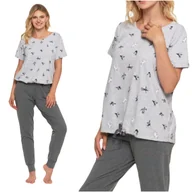 Piżamy damskie - Damska piżama z regulowaną koszulką i szarymi spodniami SZARY S - miniaturka - grafika 1