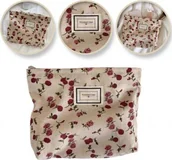 Kosmetyczki, organizery i kuferki - Ecarla Kosmetyczka ks117 beżowa w czerwone kwiatuszki - miniaturka - grafika 1
