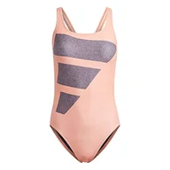 Stroje kąpielowe - adidas Damski kostium kąpielowy Big Bars Suit, Coral Fusion/Shadow Navy/White, 32 - miniaturka - grafika 1
