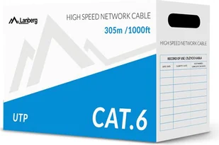 Lanberg przewód instalacyjny UTP, cat6, DRUT, 305m (LCU6-10CC-0305-S) - Kable komputerowe i do monitorów - miniaturka - grafika 1
