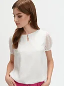 Bluzki damskie - Bluzka damska bluzka krótki rękaw biała - SBK2861BI o luźnym kroju, z krótkim rękawem - TOP SECRET - Odzieżowy sklep internetowy TOP SECRET - miniaturka - grafika 1