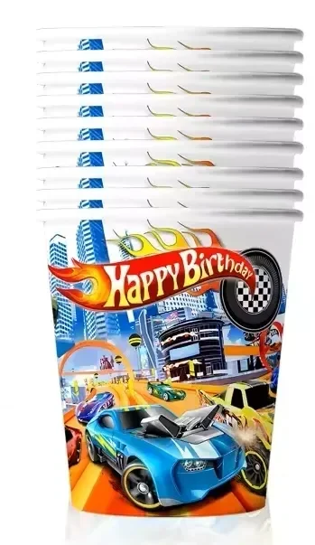 Kubeczki Kubki Papierowe Jednorazowe Hot Wheels Auta Happy Birthday 10sztuk