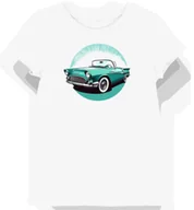 Koszulki i topy damskie - Koszulka damska biała z grafiką turkusowego kabrioletu M - miniaturka - grafika 1