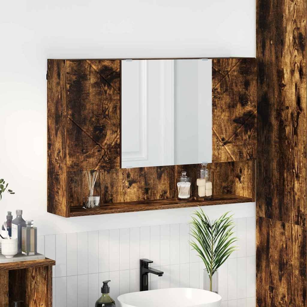 vidaXL Szafka z lustrem do łazienki Wędzony dąb 80 x 17 x 55 cm