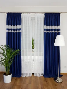 Zasłony gotowe komplet 2szt- granatowe, zasłona z cyrkonią na taśmie - Zasłony - miniaturka - grafika 1