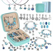 Pudełka i szkatułki - ZESTAW KORALIKÓW DO ROBIENIA BRANSOLETEK CHARMS 60szt SZKATUŁKA BIŻUTERIA - miniaturka - grafika 1