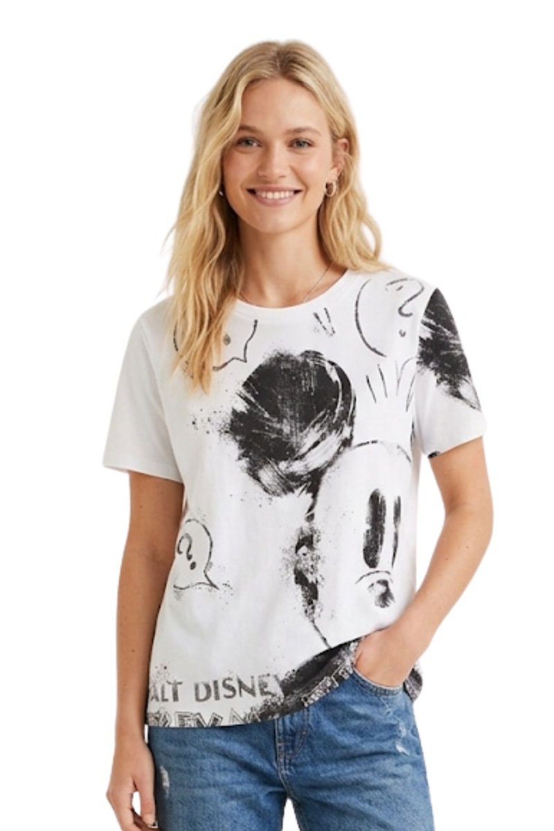 Koszulka damska Desigual Mickey biała z nadrukiem -XL