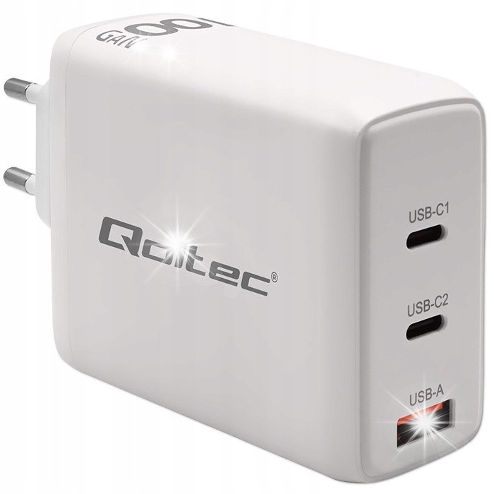 Ładowarka zasilacz do laptopa 100W GaN 5-20V 1.5-5A 2xUSB-C PD 1xUSB QC3.0
