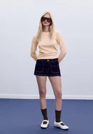 Swetry damskie - Stradivarius Sweter z dzianiny z kontrastowym wykończeniem Szary S - miniaturka - grafika 1